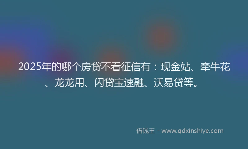 2025年的哪个房贷不看征信有：现金站、牵牛花、龙龙用、闪贷宝速融、沃易贷等。