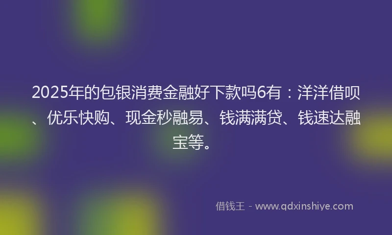 2025年的包银消费金融好下款吗6有：洋洋借呗、优乐快购、现金秒融易、钱满满贷、钱速达融宝等。