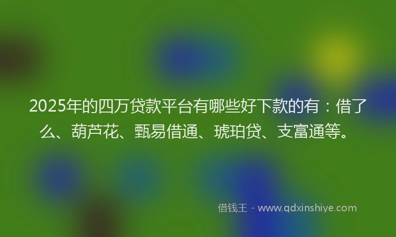 2025年的四万贷款平台有哪些好下款的有：借了么、葫芦花、甄易借通、琥珀贷、支富通等。