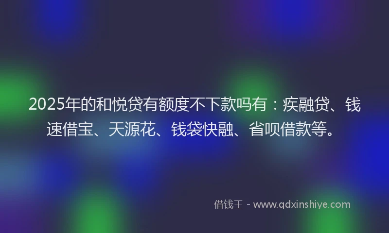 2025年的和悦贷有额度不下款吗有：疾融贷、钱速借宝、天源花、钱袋快融、省呗借款等。