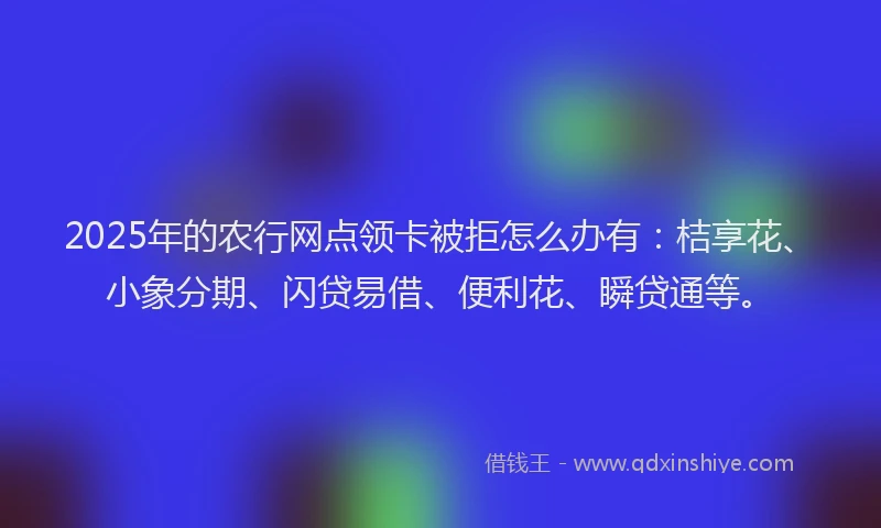 2025年的农行网点领卡被拒怎么办有：桔享花、小象分期、闪贷易借、便利花、瞬贷通等。