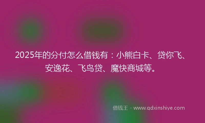 2025年的分付怎么借钱有：小熊白卡、贷你飞、安逸花、飞鸟贷、魔快商城等。