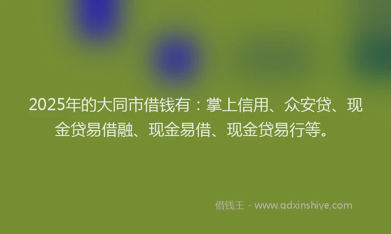 2025年的大同市借钱有：掌上信用、众安贷、现金贷易借融、现金易借、现金贷易行等。