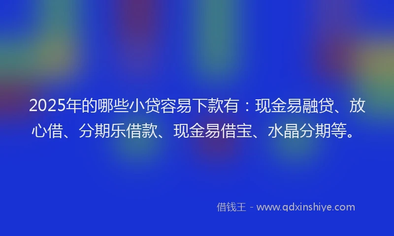 2025年的哪些小贷容易下款有：现金易融贷、放心借、分期乐借款、现金易借宝、水晶分期等。