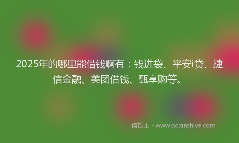 2025年的哪里能借钱啊有：钱进袋、平安i贷、捷信金融、美团借钱、甄享购等。