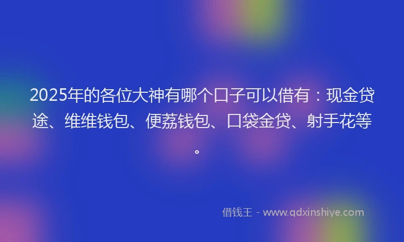 2025年的各位大神有哪个口子可以借有：现金贷途、维维钱包、便荔钱包、口袋金贷、射手花等。