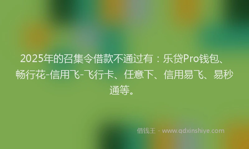 2025年的召集令借款不通过有：乐贷Pro钱包、畅行花-信用飞-飞行卡、任意下、信用易飞、易秒通等。