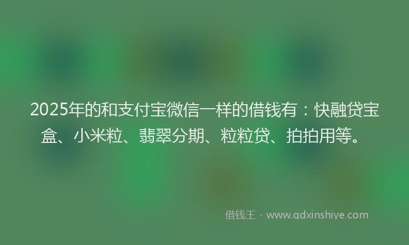 2025年的和支付宝微信一样的借钱有：快融贷宝盒、小米粒、翡翠分期、粒粒贷、拍拍用等。