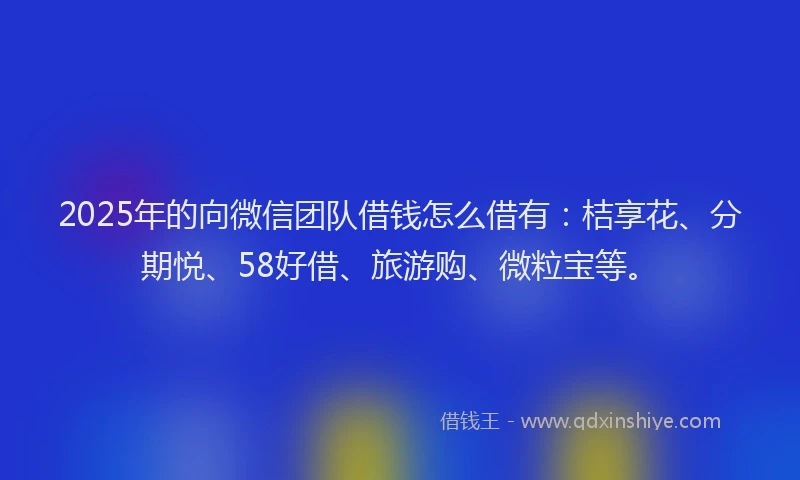 2025年的向微信团队借钱怎么借有：桔享花、分期悦、58好借、旅游购、微粒宝等。