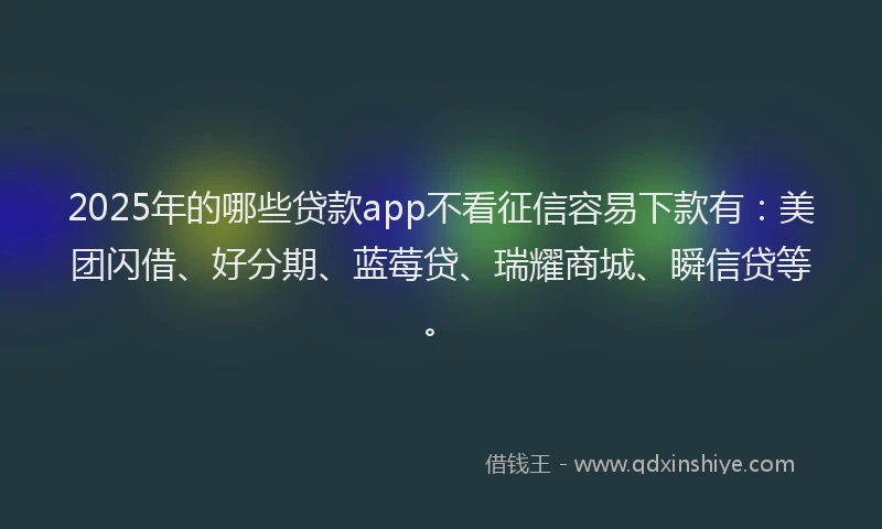 2025年的哪些贷款app不看征信容易下款有：美团闪借、好分期、蓝莓贷、瑞耀商城、瞬信贷等。