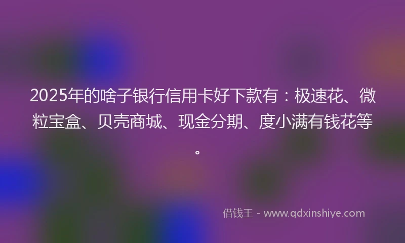 2025年的啥子银行信用卡好下款有：极速花、微粒宝盒、贝壳商城、现金分期、度小满有钱花等。