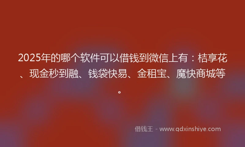 2025年的哪个软件可以借钱到微信上有：桔享花、现金秒到融、钱袋快易、金租宝、魔快商城等。