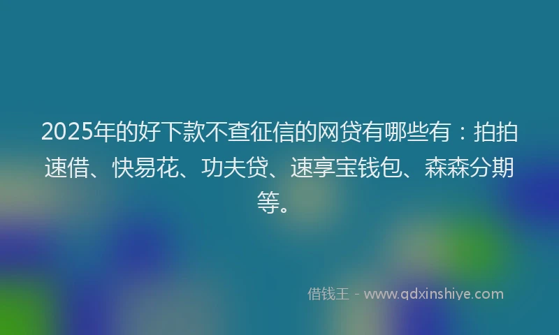 2025年的好下款不查征信的网贷有哪些有：拍拍速借、快易花、功夫贷、速享宝钱包、森森分期等。