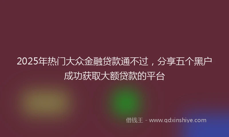 2025年热门大众金融贷款通不过，分享五个黑户成功获取大额贷款的平台