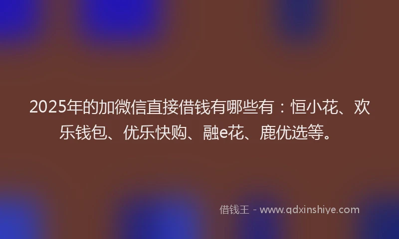 2025年的加微信直接借钱有哪些有：恒小花、欢乐钱包、优乐快购、融e花、鹿优选等。
