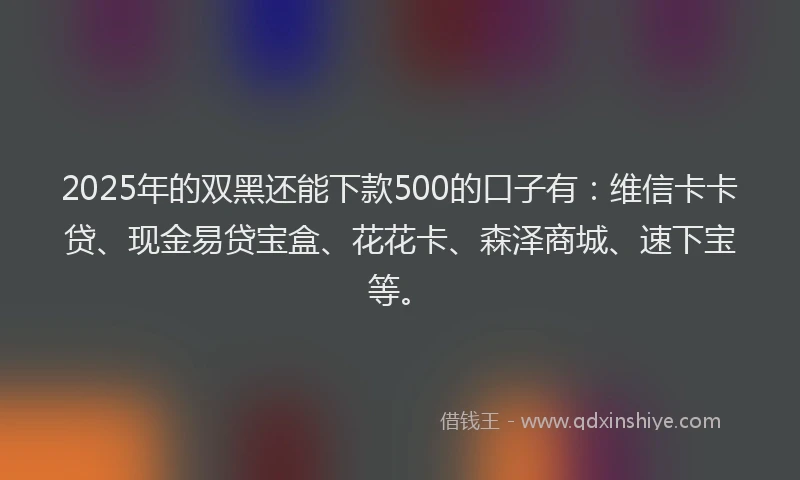 2025年的双黑还能下款500的口子有：维信卡卡贷、现金易贷宝盒、花花卡、森泽商城、速下宝等。
