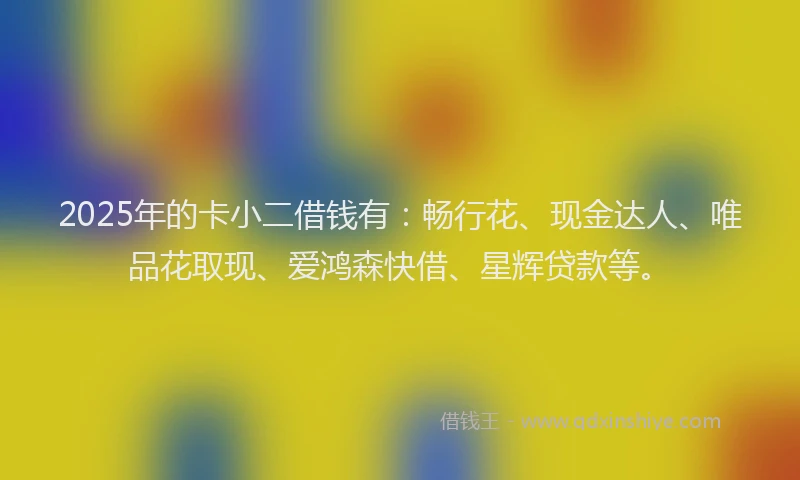 2025年的卡小二借钱有：畅行花、现金达人、唯品花取现、爱鸿森快借、星辉贷款等。