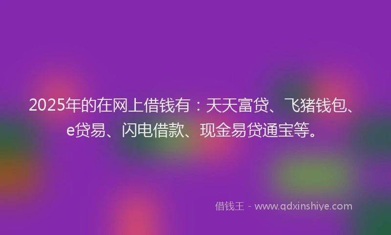 2025年的在网上借钱有：天天富贷、飞猪钱包、e贷易、闪电借款、现金易贷通宝等。