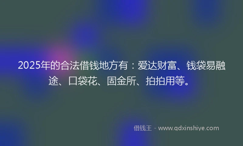 2025年的合法借钱地方有：爱达财富、钱袋易融途、口袋花、固金所、拍拍用等。