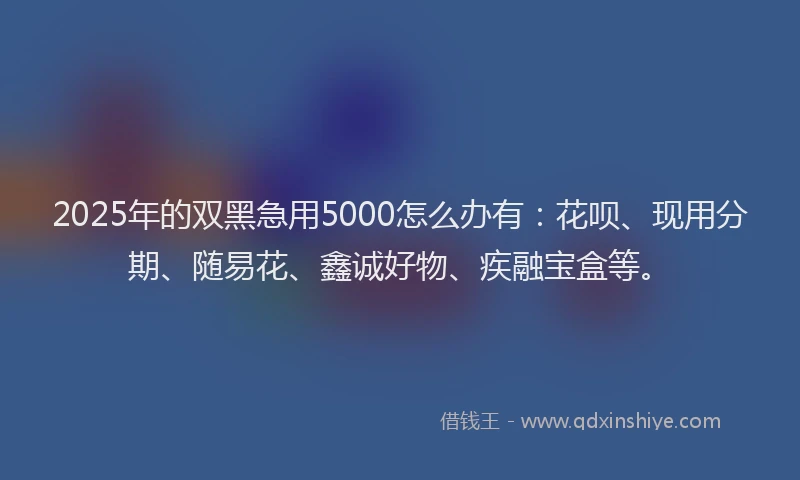 2025年的双黑急用5000怎么办有：花呗、现用分期、随易花、鑫诚好物、疾融宝盒等。