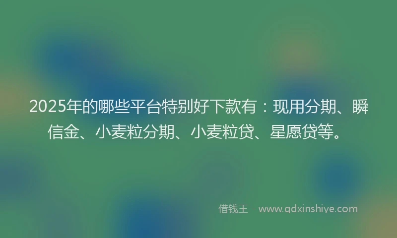 2025年的哪些平台特别好下款有：现用分期、瞬信金、小麦粒分期、小麦粒贷、星愿贷等。