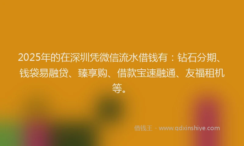 2025年的在深圳凭微信流水借钱有：钻石分期、钱袋易融贷、臻享购、借款宝速融通、友福租机等。