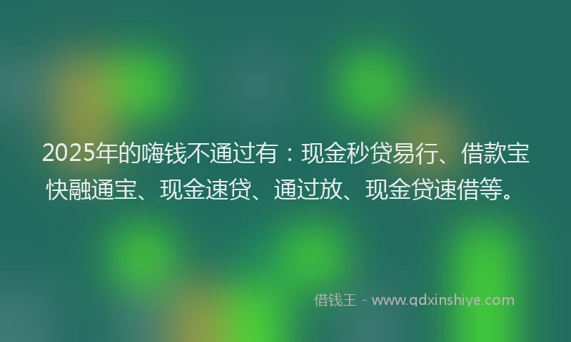 2025年的嗨钱不通过有：现金秒贷易行、借款宝快融通宝、现金速贷、通过放、现金贷速借等。