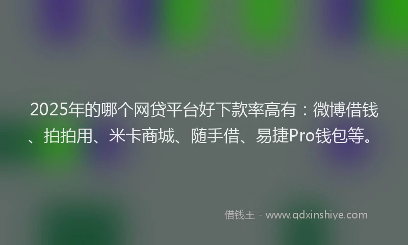 2025年的哪个网贷平台好下款率高有：微博借钱、拍拍用、米卡商城、随手借、易捷Pro钱包等。