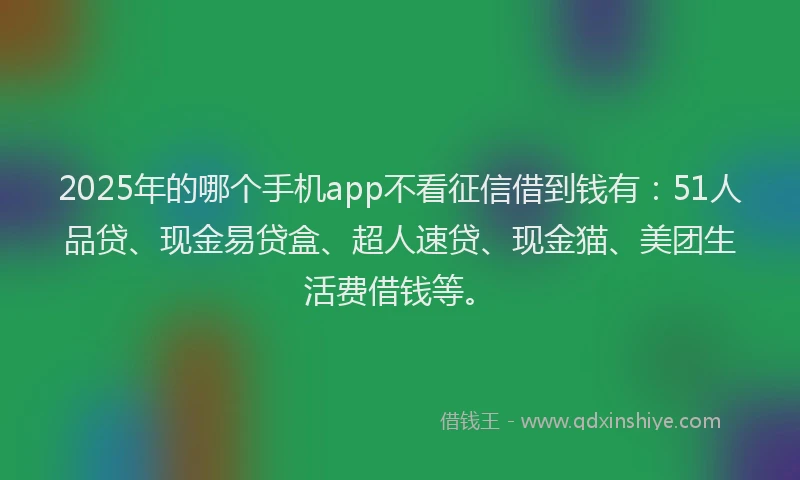 2025年的哪个手机app不看征信借到钱有：51人品贷、现金易贷盒、超人速贷、现金猫、美团生活费借钱等。
