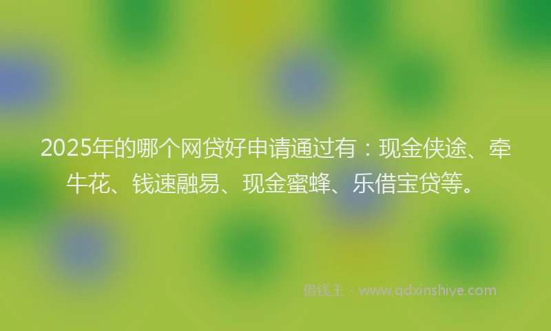 2025年的哪个网贷好申请通过有：现金侠途、牵牛花、钱速融易、现金蜜蜂、乐借宝贷等。