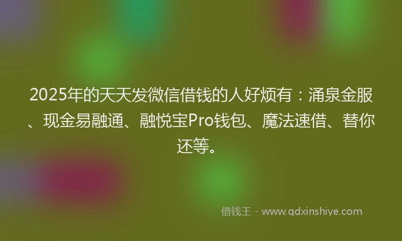 2025年的天天发微信借钱的人好烦有：涌泉金服、现金易融通、融悦宝Pro钱包、魔法速借、替你还等。