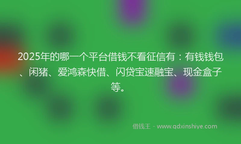 2025年的哪一个平台借钱不看征信有：有钱钱包、闲猪、爱鸿森快借、闪贷宝速融宝、现金盒子等。