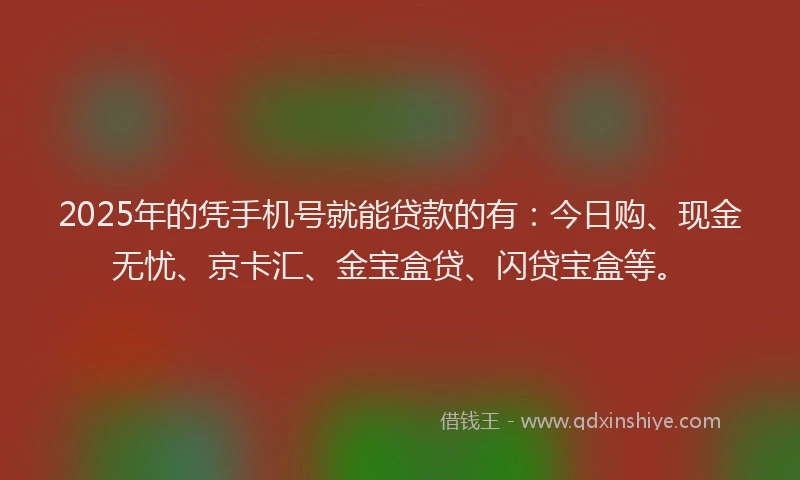2025年的凭手机号就能贷款的有：今日购、现金无忧、京卡汇、金宝盒贷、闪贷宝盒等。