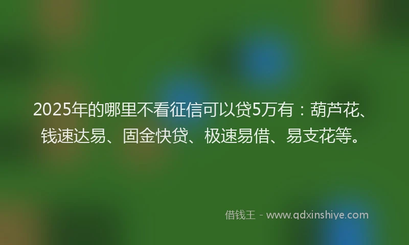 2025年的哪里不看征信可以贷5万有：葫芦花、钱速达易、固金快贷、极速易借、易支花等。