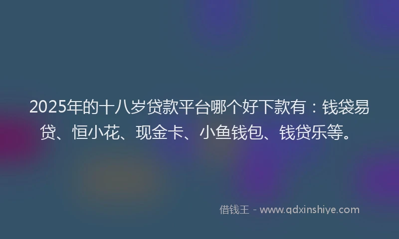 2025年的十八岁贷款平台哪个好下款有：钱袋易贷、恒小花、现金卡、小鱼钱包、钱贷乐等。