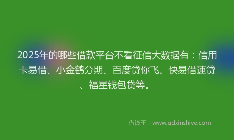 2025年的哪些借款平台不看征信大数据有：信用卡易借、小金鹤分期、百度贷你飞、快易借速贷、福星钱包贷等。