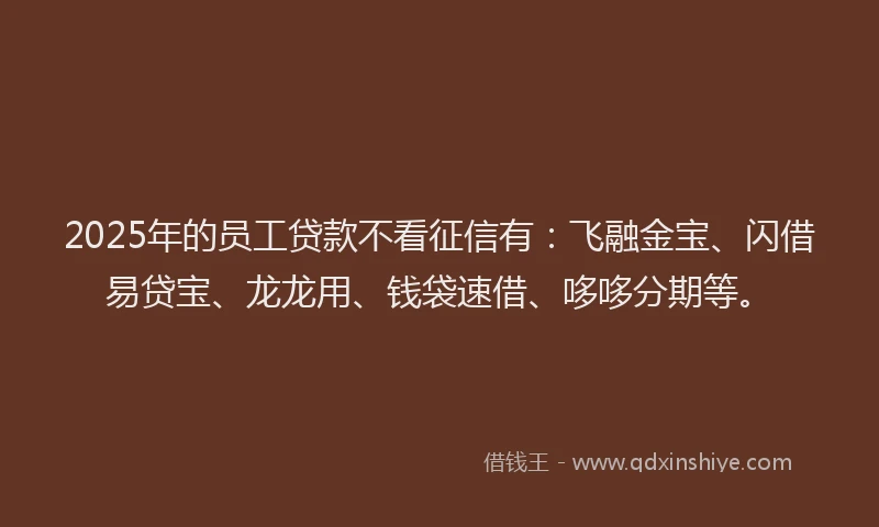2025年的员工贷款不看征信有：飞融金宝、闪借易贷宝、龙龙用、钱袋速借、哆哆分期等。