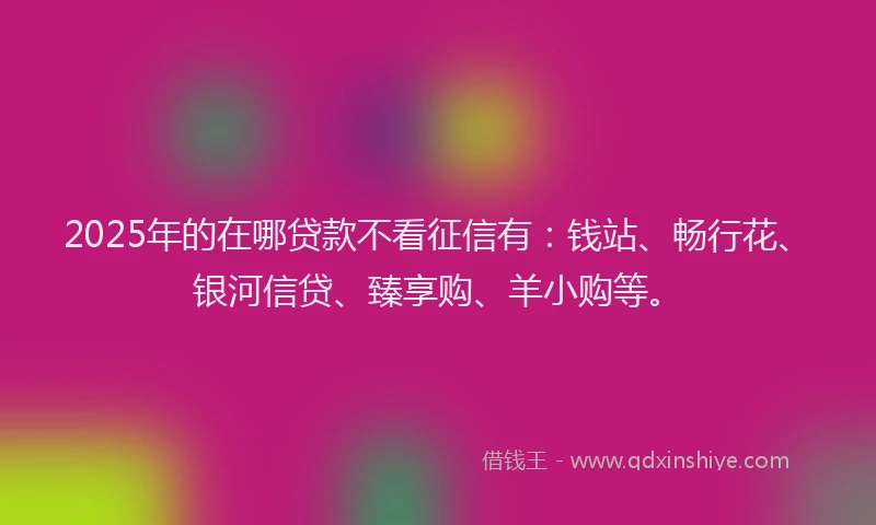 2025年的在哪贷款不看征信有：钱站、畅行花、银河信贷、臻享购、羊小购等。