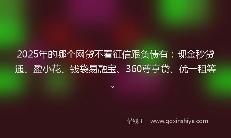 2025年的哪个网贷不看征信跟负债有：现金秒贷通、盈小花、钱袋易融宝、360尊享贷、优一租等。