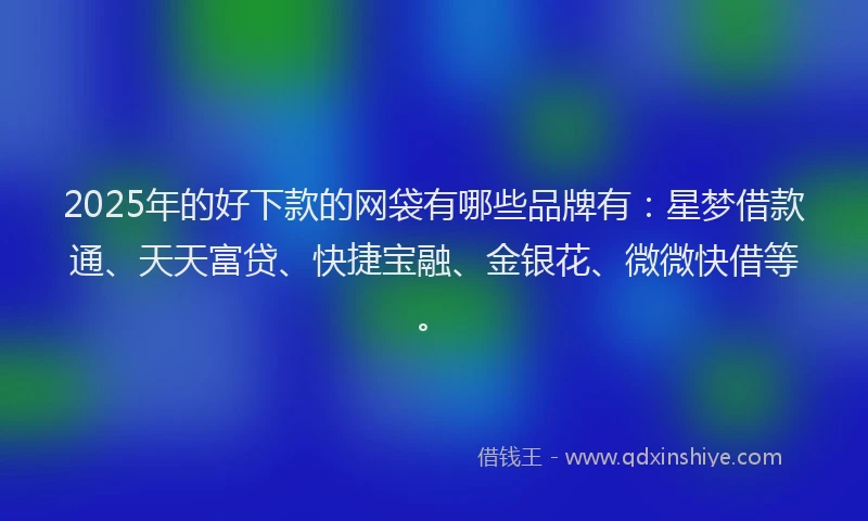 2025年的好下款的网袋有哪些品牌有：星梦借款通、天天富贷、快捷宝融、金银花、微微快借等。