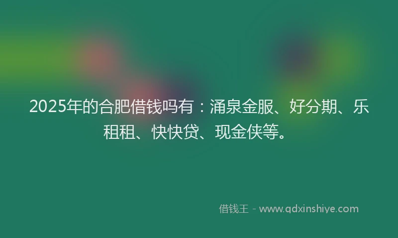 2025年的合肥借钱吗有：涌泉金服、好分期、乐租租、快快贷、现金侠等。