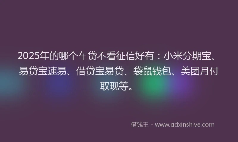2025年的哪个车贷不看征信好有：小米分期宝、易贷宝速易、借贷宝易贷、袋鼠钱包、美团月付取现等。