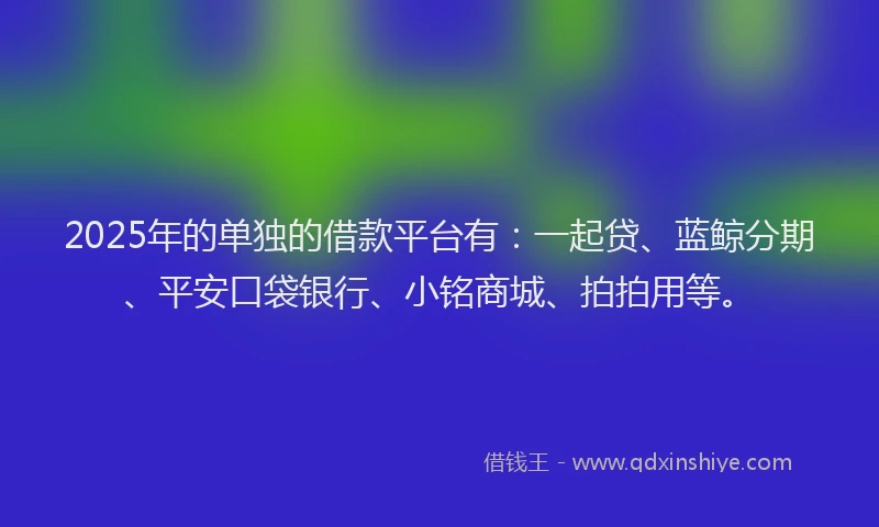 2025年的单独的借款平台有：一起贷、蓝鲸分期、平安口袋银行、小铭商城、拍拍用等。