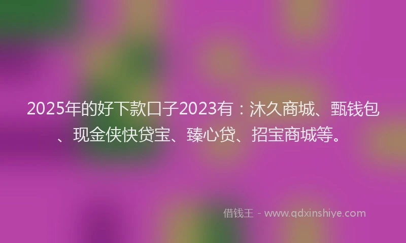 2025年的好下款口子2023有：沐久商城、甄钱包、现金侠快贷宝、臻心贷、招宝商城等。