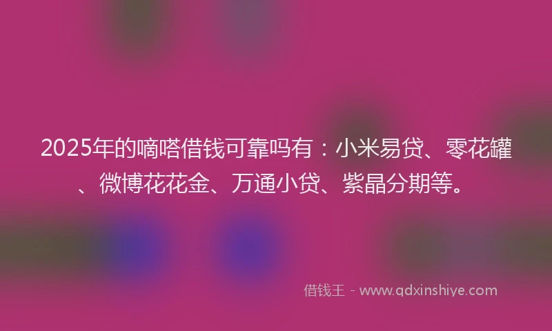 2025年的嘀嗒借钱可靠吗有：小米易贷、零花罐、微博花花金、万通小贷、紫晶分期等。