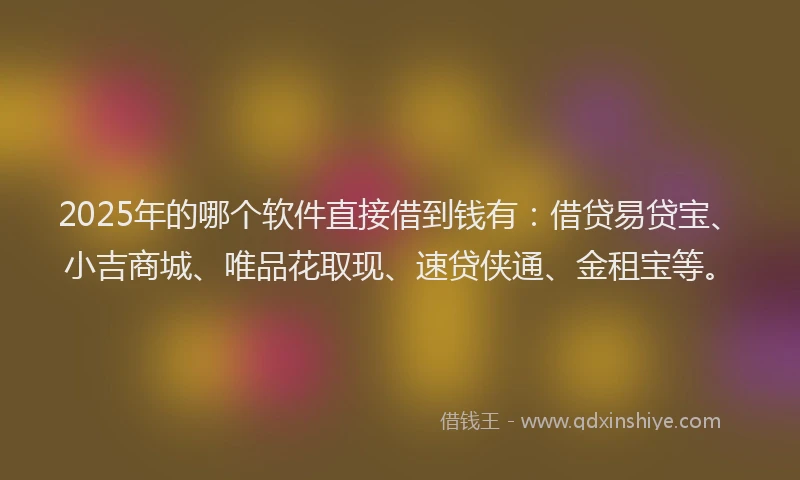 2025年的哪个软件直接借到钱有：借贷易贷宝、小吉商城、唯品花取现、速贷侠通、金租宝等。
