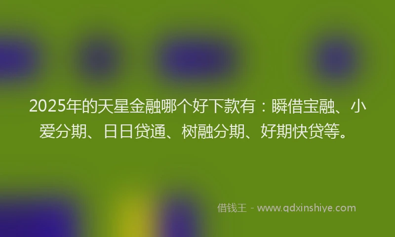 2025年的天星金融哪个好下款有：瞬借宝融、小爱分期、日日贷通、树融分期、好期快贷等。