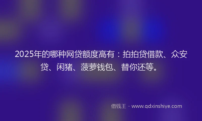 2025年的哪种网贷额度高有：拍拍贷借款、众安贷、闲猪、菠萝钱包、替你还等。