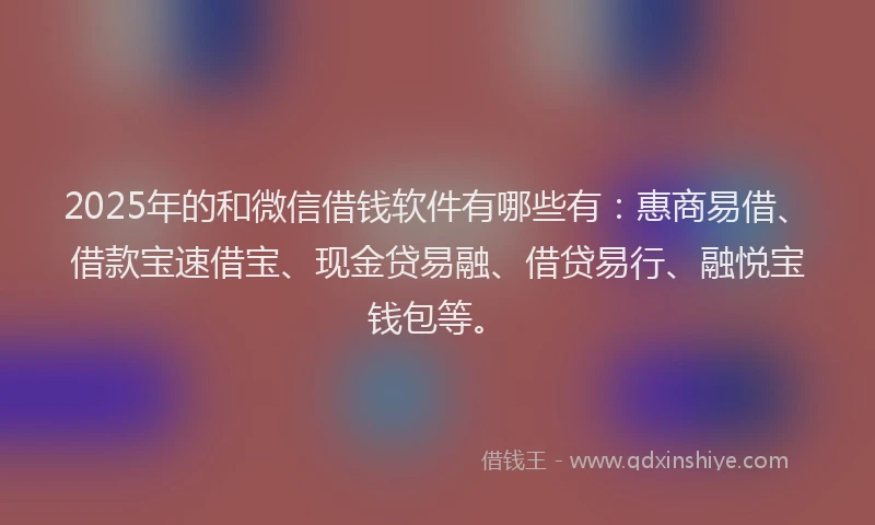 2025年的和微信借钱软件有哪些有：惠商易借、借款宝速借宝、现金贷易融、借贷易行、融悦宝钱包等。