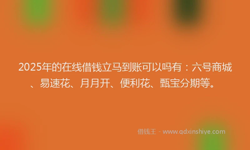 2025年的在线借钱立马到账可以吗有：六号商城、易速花、月月开、便利花、甄宝分期等。
